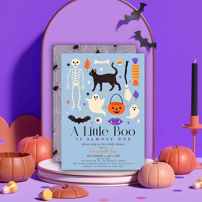 Little Boo Halloween Motifs Blue Boy Baby shower Invitation (Creator Uploaded)