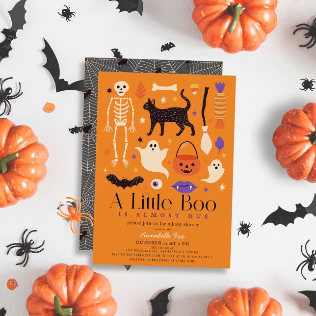Little Boo Halloween Motifs Orange Baby shower Invitation (Creator Uploaded)