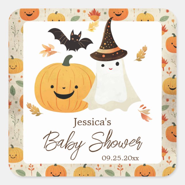 Little Boo Halloween Pattern Baby Shower  Square Sticker (Front)