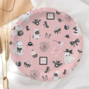 Little Boo Halloween Pink Baby Shower  Paper Plate
