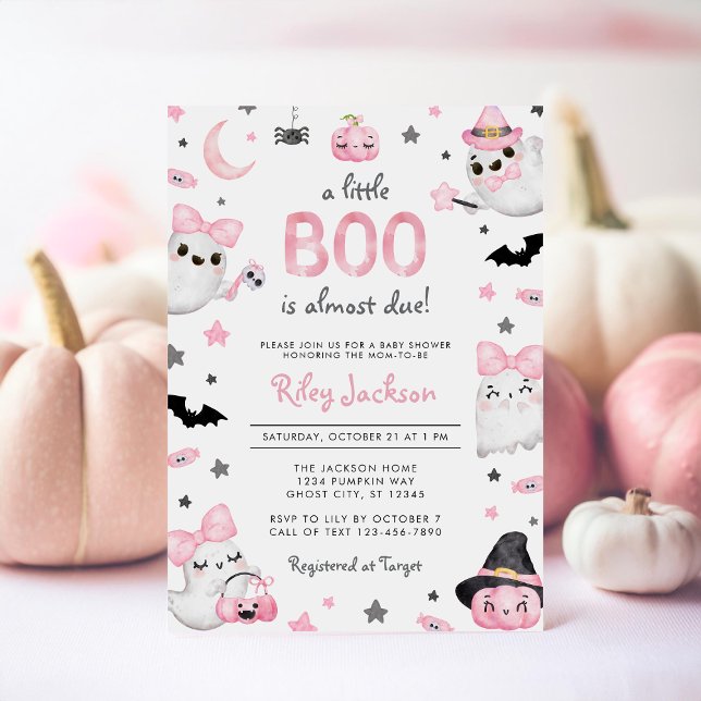 Little Boo Halloween Pink Ghost Baby Shower Invitation (Creator Uploaded)