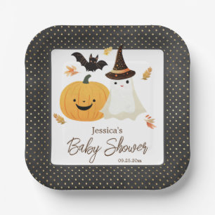 Little Boo Halloween Pollka Dot Baby Shower  Paper Plate