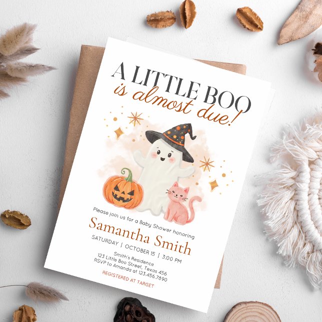 Little Boo Halloween Pumpkin Baby Shower Invitation (Halloween Little Boo Baby Shower Invitation)
