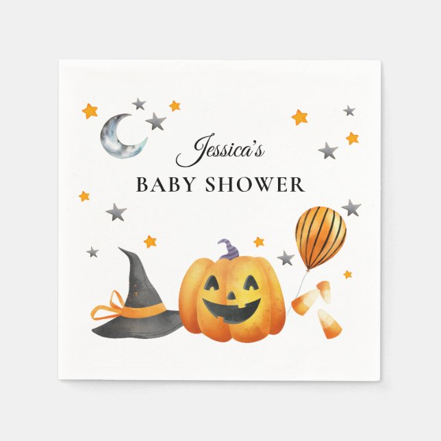 Little Boo Halloween Pumpkin Baby Shower Napkin (Front)