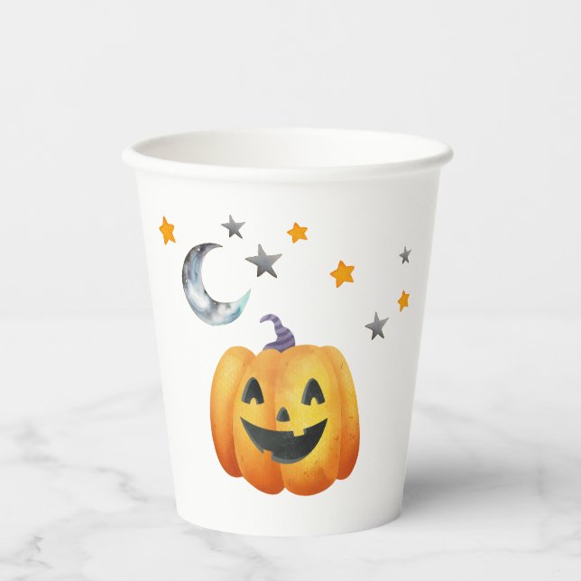 Little Boo Halloween Pumpkin Baby Shower Paper Cups (Front)