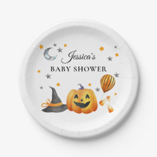 Little Boo Halloween Pumpkin Baby Shower Paper Plate