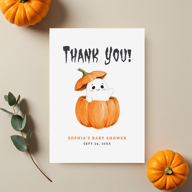 Little Boo Halloween Pumpkin Baby Shower Thank You Card (Creator Uploaded)