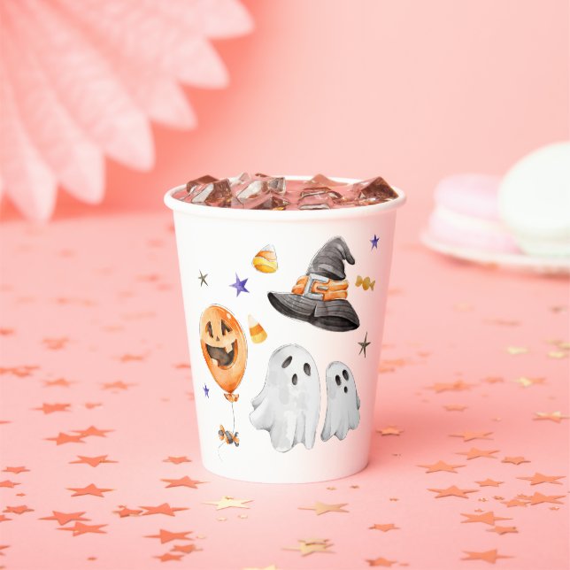 Little Boo Halloween Watercolor Baby Shower Paper Cups (Insitu)