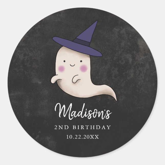 Little Boo Halloween Witch Ghost Birthday Party Classic Round Sticker (Front)