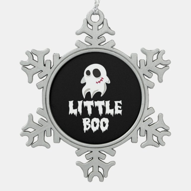 Little Boo In Halloween Cool Graphic Snowflake Pewter Christmas Ornament (Front)
