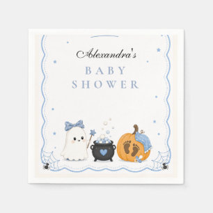 Little Boo Is Almost Due Blue Halloween Baby Showe Napkin