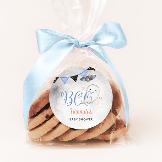 Little Boo is Almost Due Boy Baby Shower Favour Classic Round Sticker (Creator Uploaded)