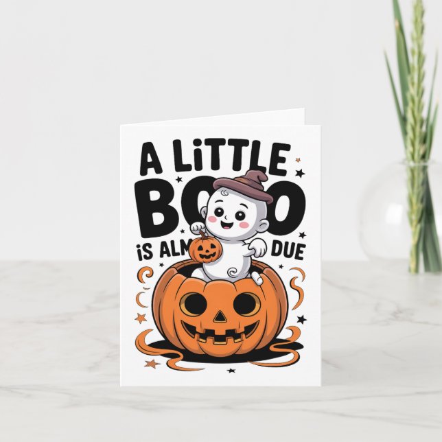 Little Boo Is Almost Due Cute Halloween Pregnancy  Card (Front)