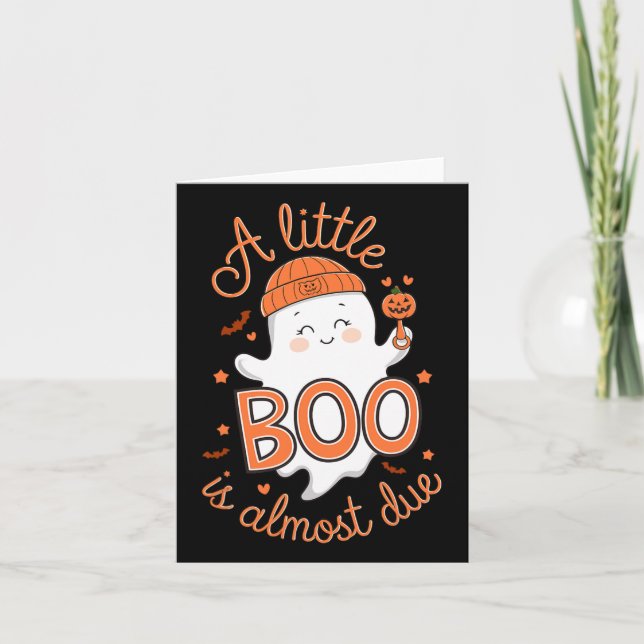 Little Boo Is Almost Due Cute Halloween Pregnancy  Card (Front)