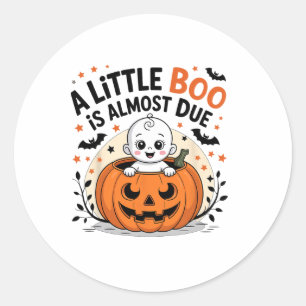 Little Boo Is Almost Due Cute Halloween Pregnancy Classic Round Sticker