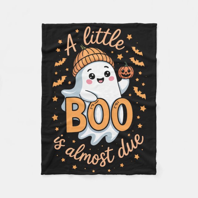 Little Boo Is Almost Due Cute Halloween Pregnancy  Fleece Blanket (Front)