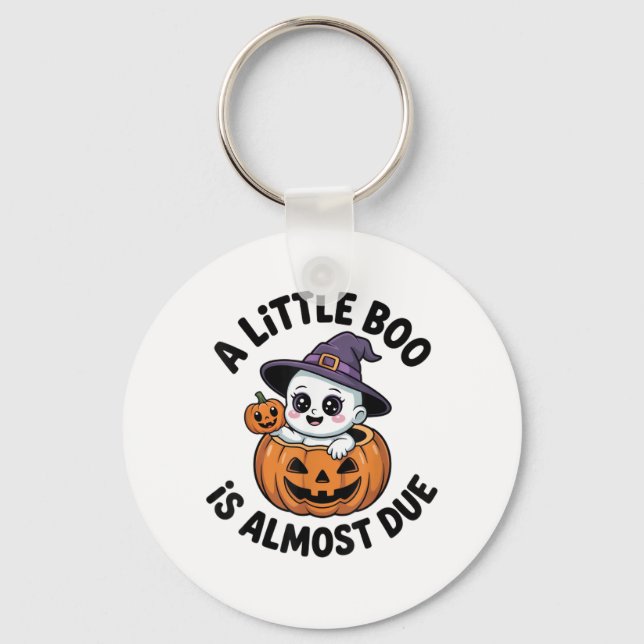 Little Boo Is Almost Due Cute Halloween Pregnancy  Key Ring (Front)