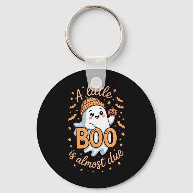 Little Boo Is Almost Due Cute Halloween Pregnancy  Key Ring (Front)