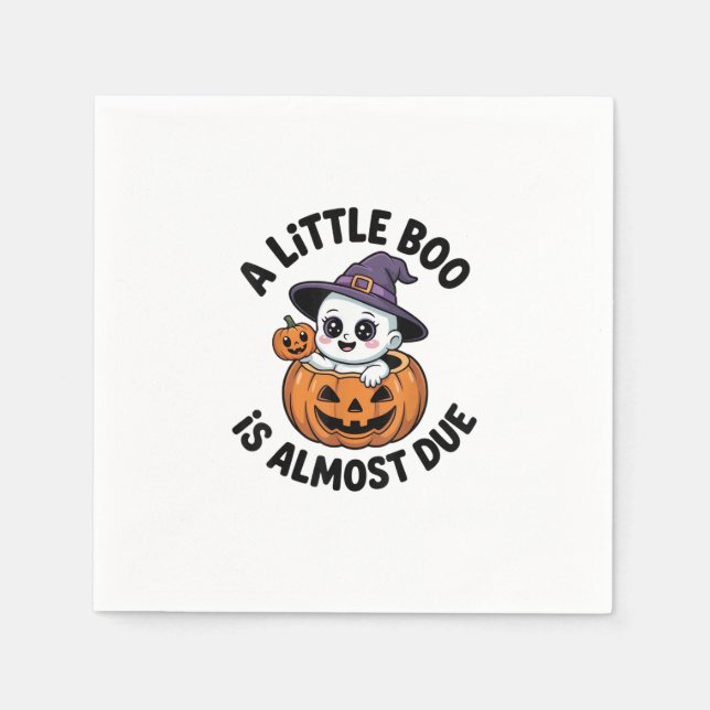 Little Boo Is Almost Due Cute Halloween Pregnancy  Napkin (Front)