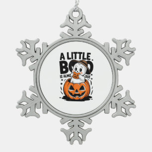 Little Boo Is Almost Due Cute Halloween Pregnancy Snowflake Pewter Christmas Ornament
