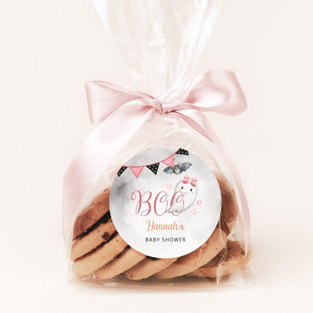 Little Boo is Almost Due Girl Baby Shower Favour Classic Round Sticker (Creator Uploaded)