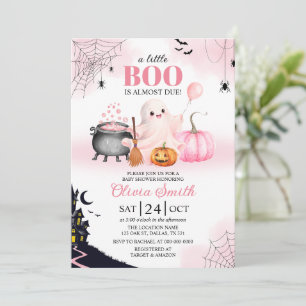 Little Boo is Almost Due Girl Pink Baby Shower Invitation