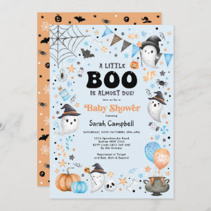 Little Boo is Almost Due Halloween Baby Shower Boy Invitation