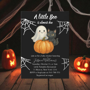 Little Boo Is Almost Due Halloween Baby Shower Invitation