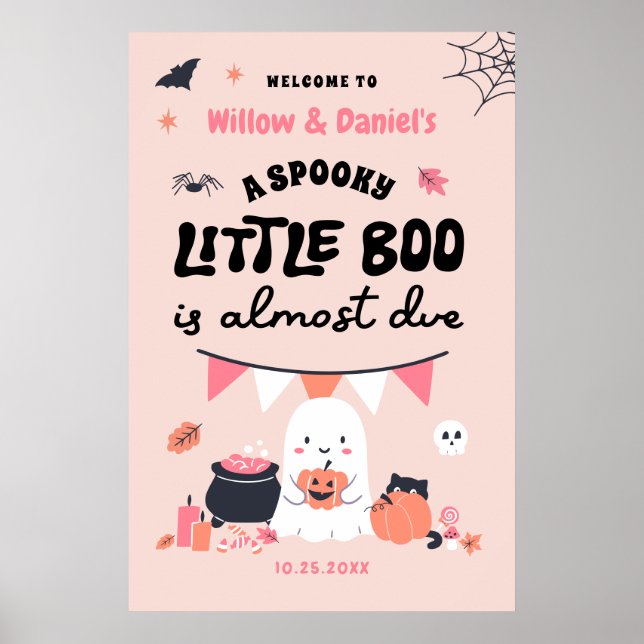 Little Boo is Almost Due Halloween Baby Shower Poster (Front)