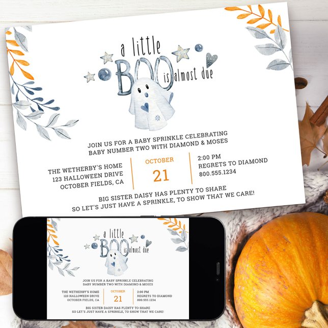 Little Boo is Almost Due Halloween Baby Sprinkle Invitation (Little Boo Baby Sprinkle Invitation for halloween season)