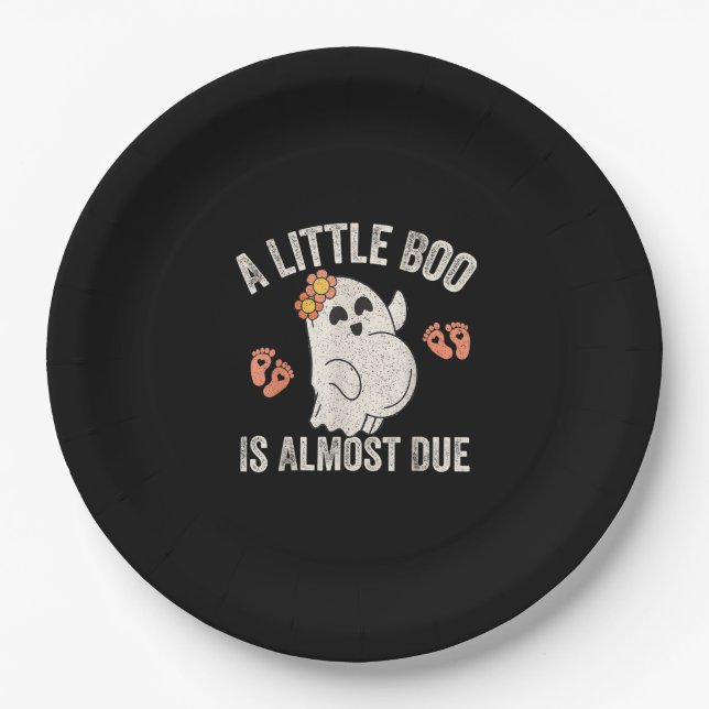 Little Boo Is Almost Due Halloween Pregnancy Annou Paper Plate (Front)