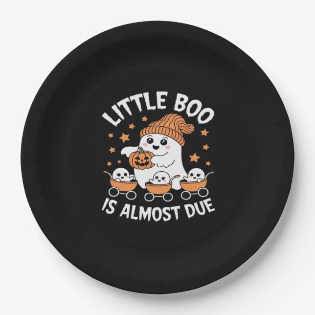Little Boo Is Almost Due - Halloween Pregnancy Rev Paper Plate (Front)
