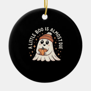 Little Boo Is Almost Due Halloween Pregnancy Revea Ceramic Ornament
