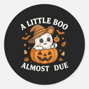Little Boo Is Almost Due Halloween Pregnancy Revea Classic Round Sticker