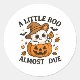 Little Boo Is Almost Due Halloween Pregnancy Revea Classic Round Sticker