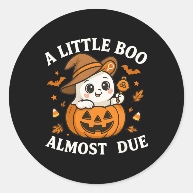 Little Boo Is Almost Due Halloween Pregnancy Revea Classic Round Sticker (Front)