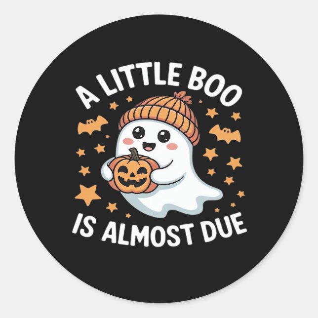 Little Boo Is Almost Due Halloween Pregnancy Revea Classic Round Sticker (Front)