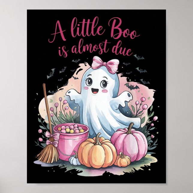 Little Boo Is Almost Due Halloween Theme Girl Baby Poster (Front)