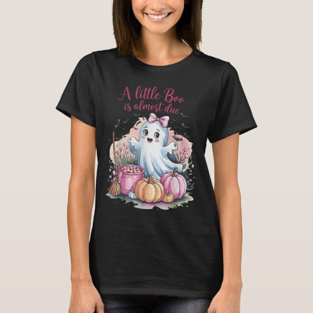 Little Boo Is Almost Due Halloween Theme Girl Baby T-Shirt (Front)