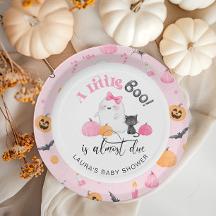 Little Boo is almost due pink baby shower Paper Plate