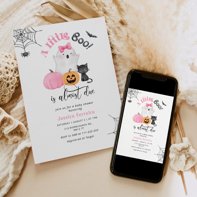 Little Boo is almost Due pink girl baby shower Invitation (Creator Uploaded)