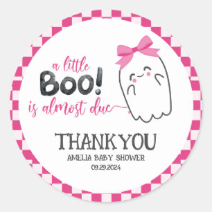 little boo is almost due pink retro baby shower classic round sticker