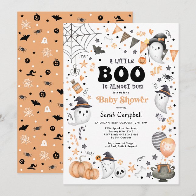Little Boo is Brewing Halloween Ghost Baby Shower Invitation (Front/Back)