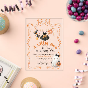 Little Boo is Due Bow Clothesline baby shower Acrylic Invitations