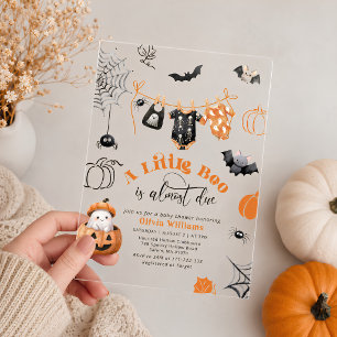 Little Boo is Due Boy Clothesline baby shower Acrylic Invitations