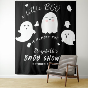 Little Boo is Due Ghost Halloween Baby Shower Tapestry