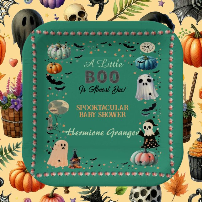 Little BOO Is Due Ghost Pumpkin Spooky Baby Shower Paper Plate (Little BOO Is Due Ghost Pumpkin Spooky Baby Shower Paper Plates)