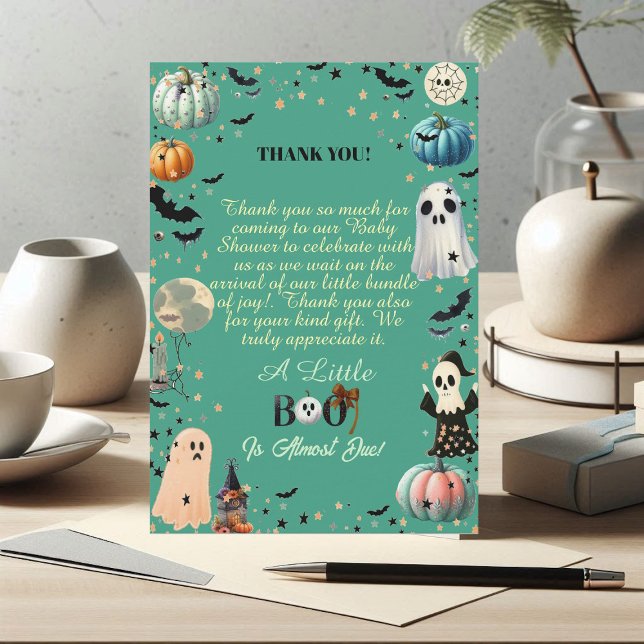 Little BOO Is Due Ghost Pumpkin Spooky Baby Shower Thank You Card (Little BOO Is Due Ghost Pumpkin Spooky Baby Shower Thank You Card)