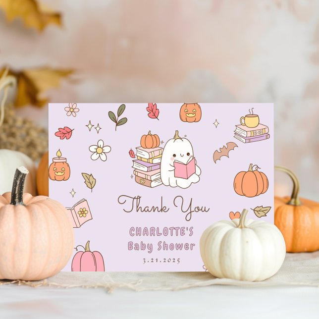 Little Boo is due Lilac cute Baby Shower Thank You Card (Creator Uploaded)