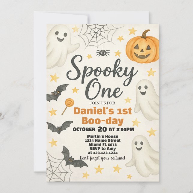 Little Boo is Turning One | 1st Birthday Halloween Invitation (Front)
